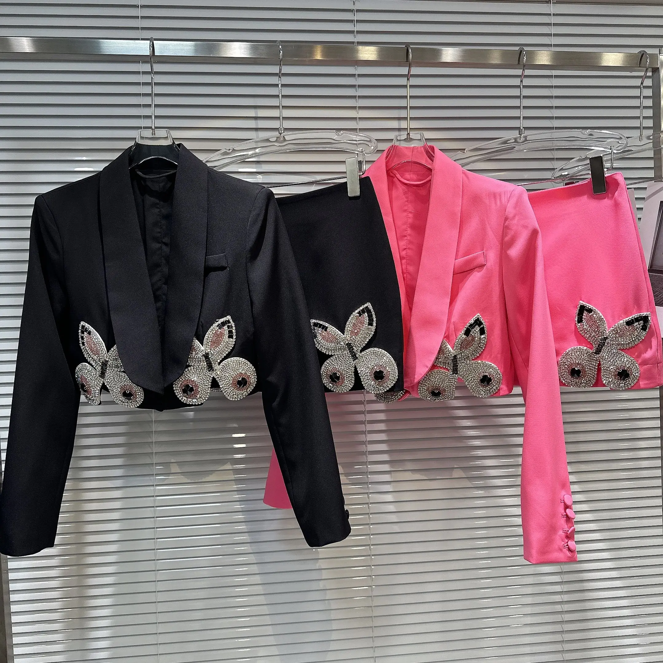 Shoulder Pad Set In - Chic Butterfly Embroidery Diamonds Beaded Blazers