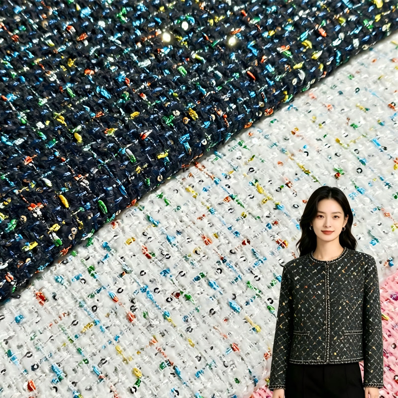 Sewing Tweed Fabric - Lattice and Sequin Yarn-Dyed Braided Tweed