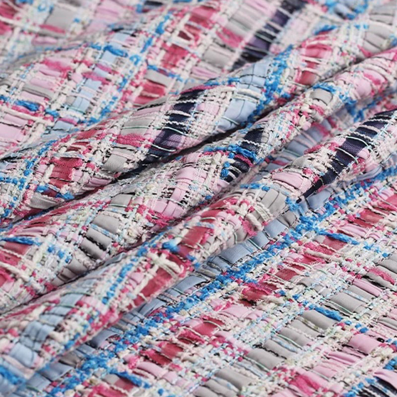 Sewing Tweed Fabric - Luxury Pink & Blue Stripe Tweed