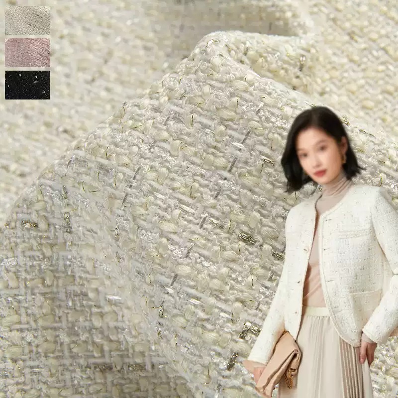 Beige Color and Gold Wire Yarn – Sewing Tweed Fabric Bewertung und Preis