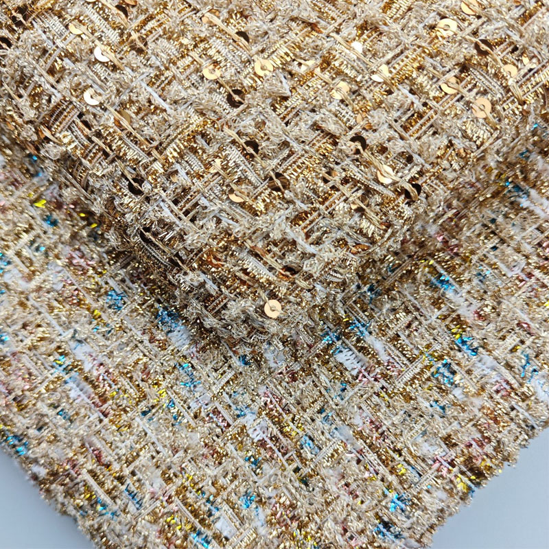 Gold Wire and Sequin Yarn-Dyed – Sewing Tweed Fabric Bewertung und Preis