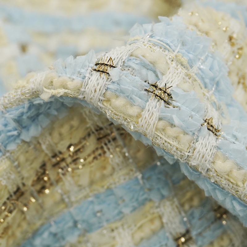 Blue Gold Interlace Plaid Twee – Sewing Tweed Fabric Bewertung und Preis