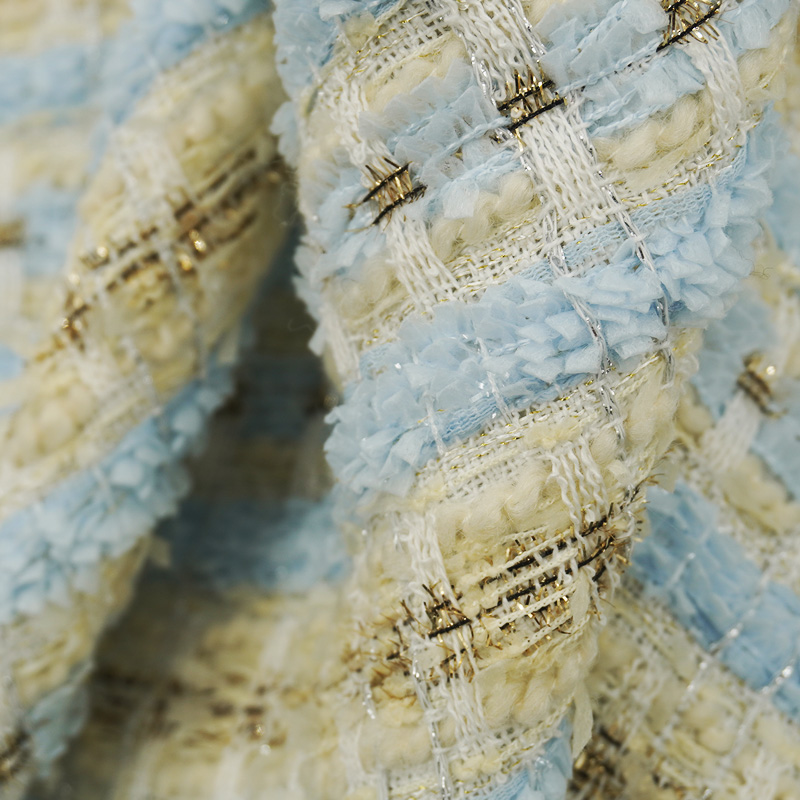 Blue Gold Interlace Plaid Twee – Sewing Tweed Fabric Bewertung und Preis
