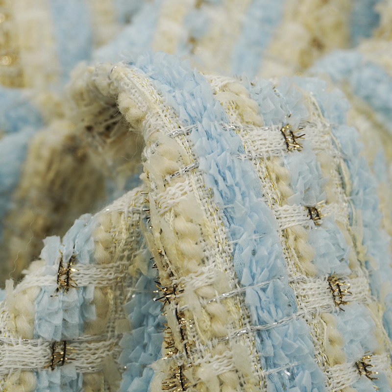 Blue Gold Interlace Plaid Twee – Sewing Tweed Fabric Bewertung und Preis