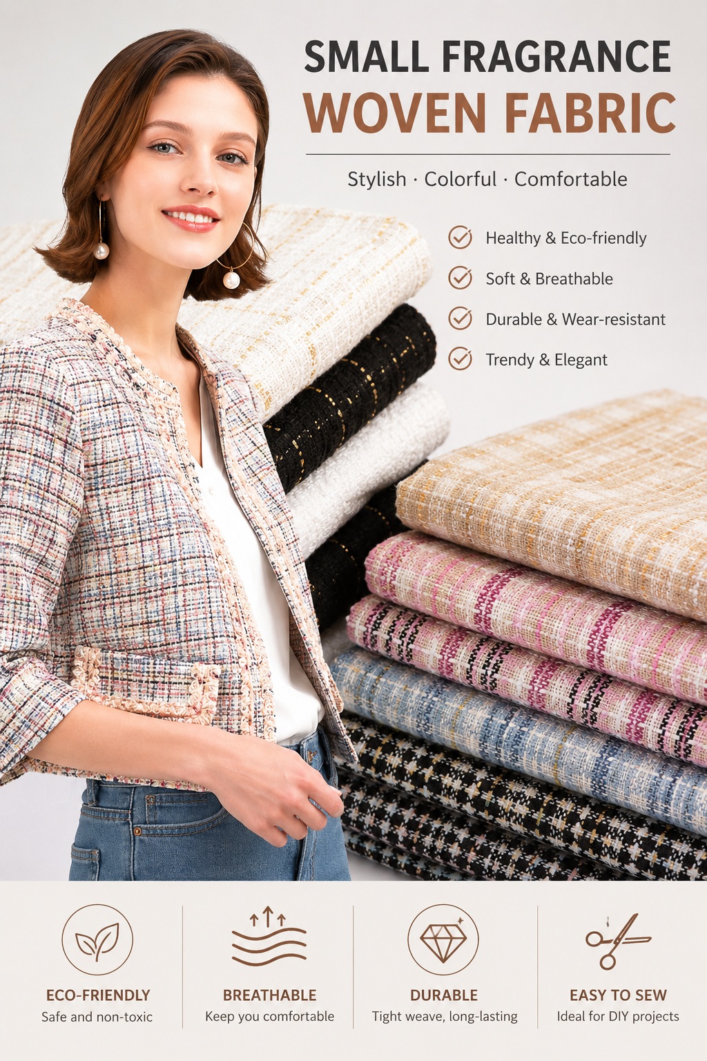 Luxury Tweed Fabric Boucle Fab – Sewing Tweed Fabric Bewertung und Preis