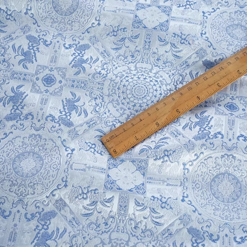 Sky Blue Jacquard Sewing Fabri – Vintage Sewing Textile Bewertung und Preis