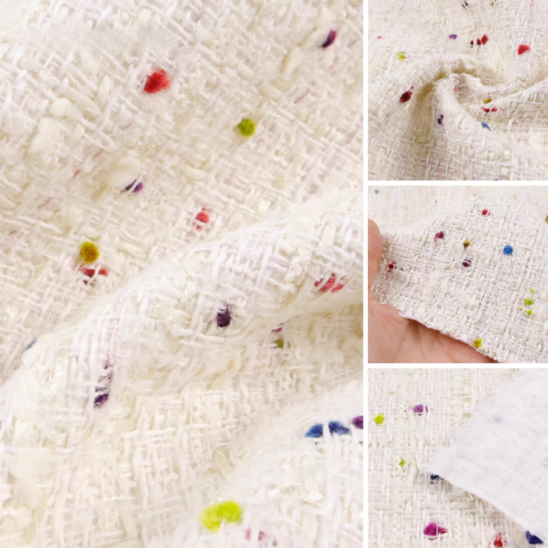 Creamy White 3D Grid Colorful  – Sewing Tweed Fabric Bewertung und Preis