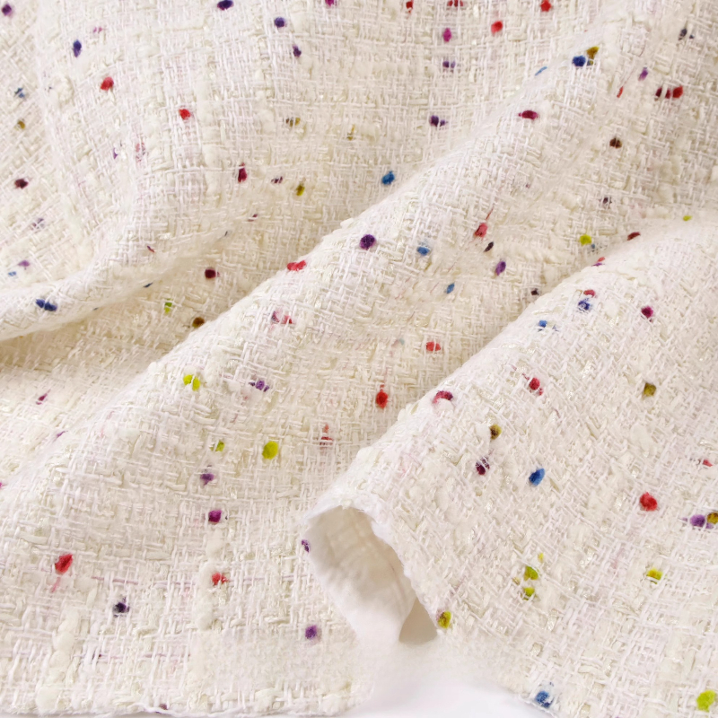 Creamy White 3D Grid Colorful  – Sewing Tweed Fabric Bewertung und Preis